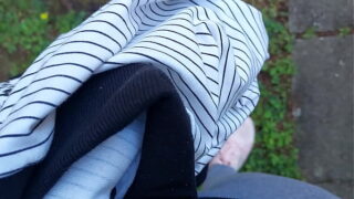 In a public park your stepsister can’t hold back and pisses herself completely, wetting her leggings