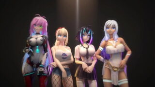 Hentai Vtuber Elfie Love squirts w/ dildo in black latex suit and ball gag (3D / VRCHAT / MMD)