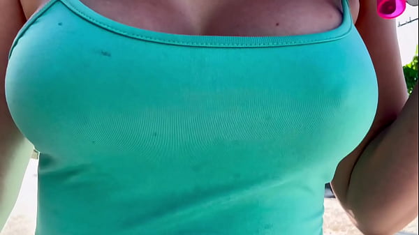 Italian Big tits Milf walking around Miami with her big boobs and hard nipples