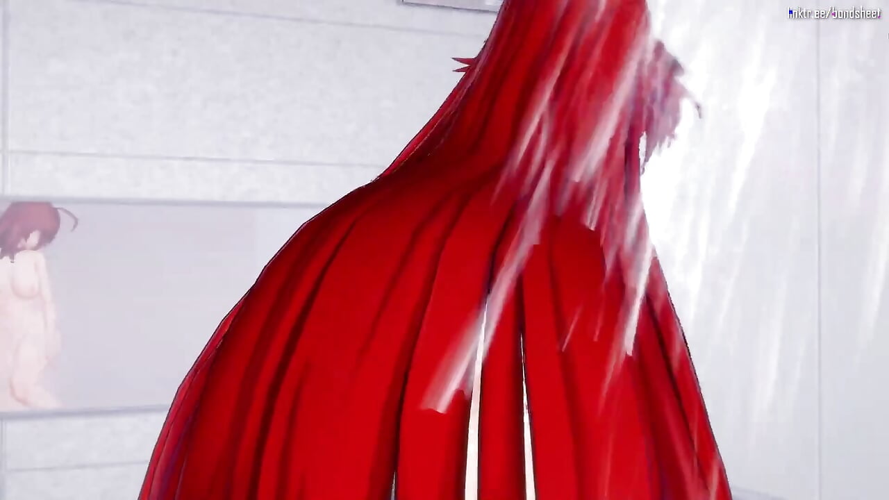 Rias Gremory Puts Her Tongue to Good Use Until She’s All Wet and Stick with Cum in a Bukkake Session