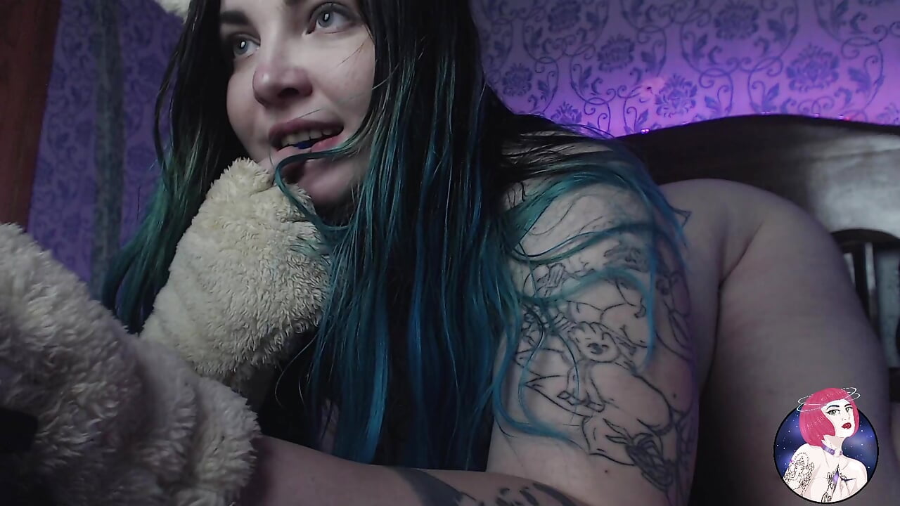 Cute girl plays with ears and tail