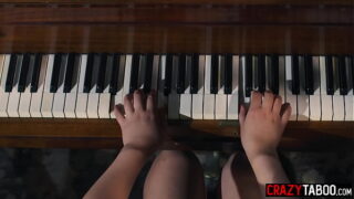 Petite lesbian teen Scarlett Alexis enjoyed pussy licking on the piano