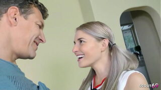 Flexible blonde small Tits Teen Cheerleader talk to Hard Fuck by Step-Dad before massive facial cumshot