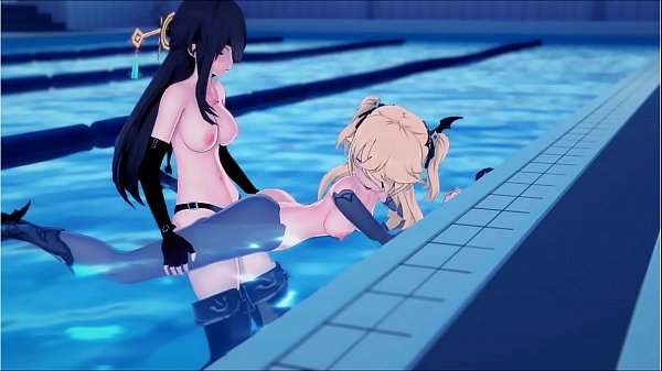 Genshin Impact – Beidou fucks Fischl at the pool with a strapon.