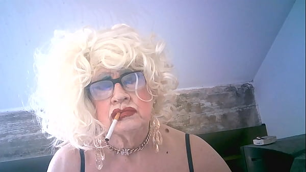 Mature cum slut Sarah Shitcunt, the nasty tranny barmaid of your dreams, smokes for you