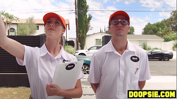 Two horny technicians caught snooping and punished by busty MILF